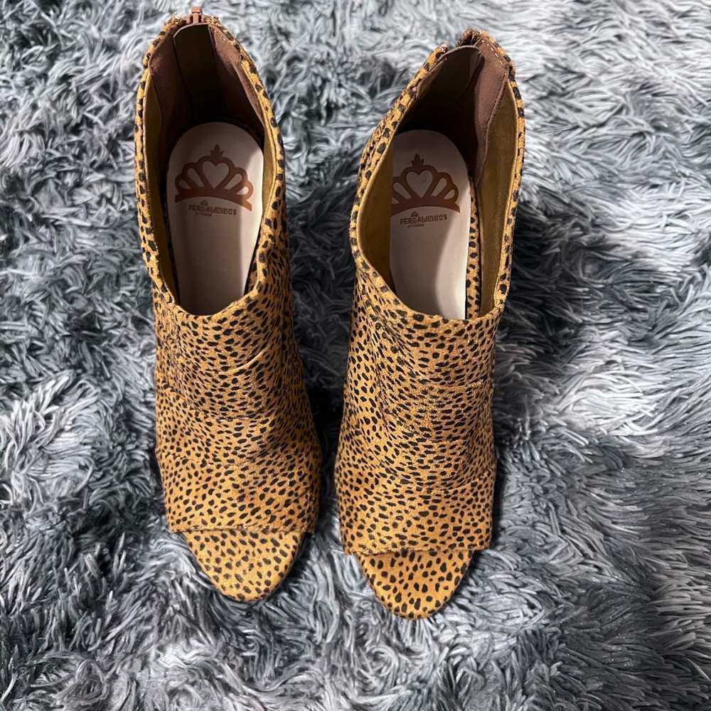 Fergalicious Cheetah Print Open Toe Ankle Booties